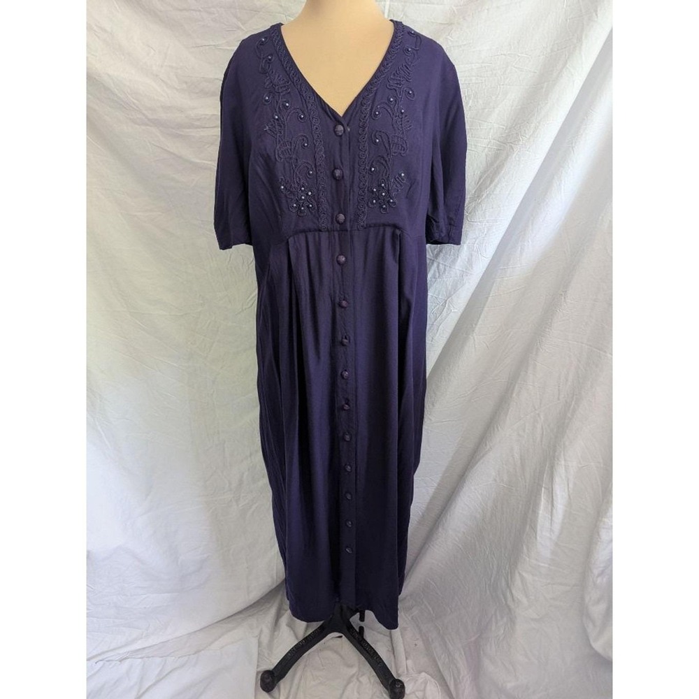Vtg Plaza South‎ Purple Embroidered Beaded Button Front Midi Dress Womens Sz 14